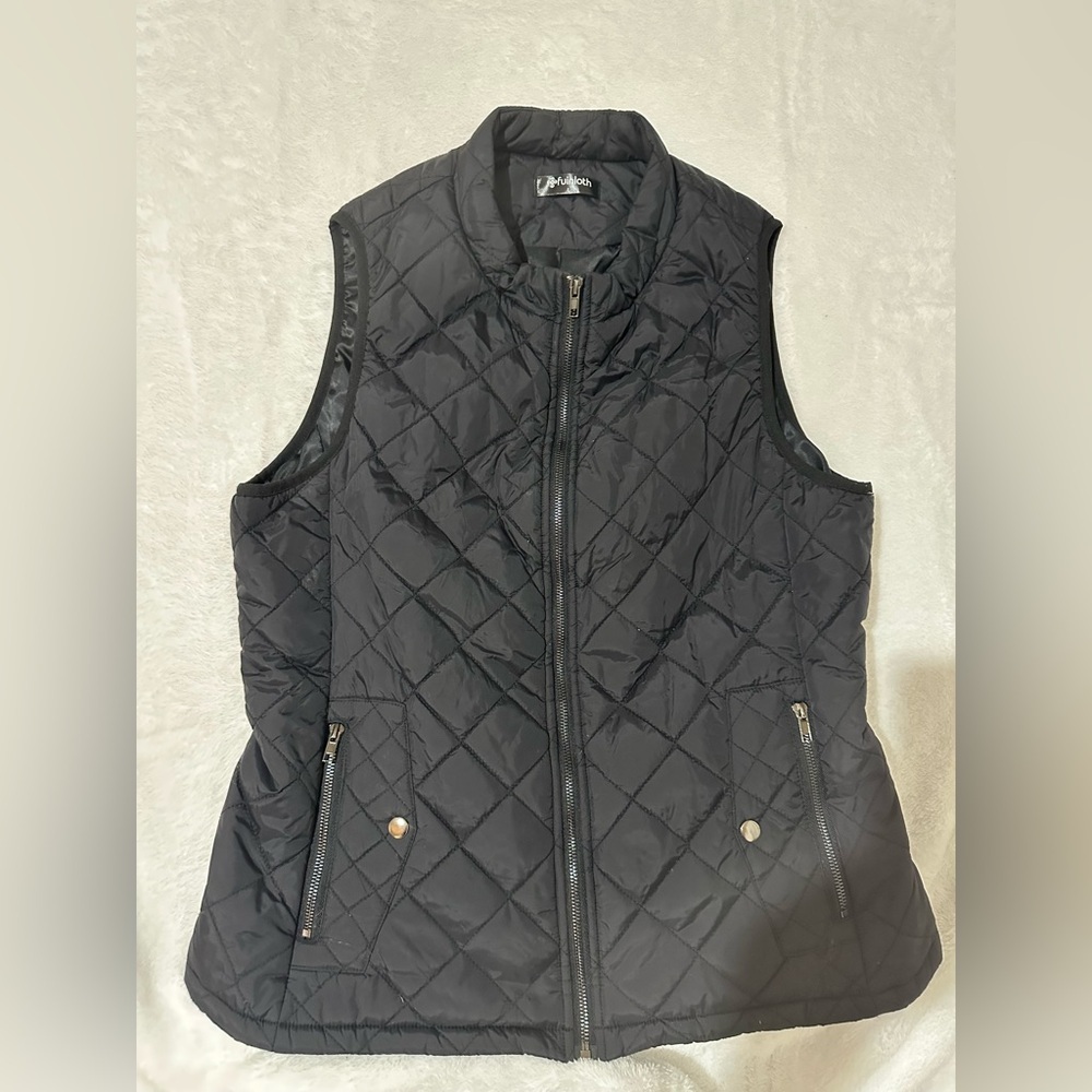 Fuinloth Brand Women's Black Quilted Vest Lightweight Padded Size L